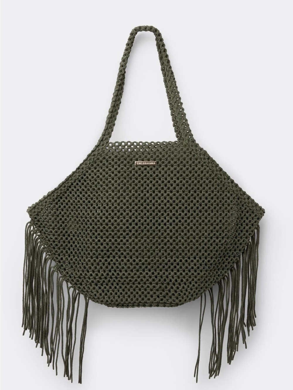 Olive Crochet Fringe Tote Bag